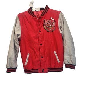 Disney Store Pixar Cars Lightning McQueen Boys Size 9/10 Varsity Jacket E5